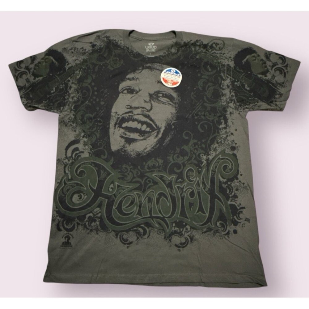 Liquid Blue Jimi Hendrix Shirt Mens L Grey T-Shirt Y2K All Over‎ Print 2008